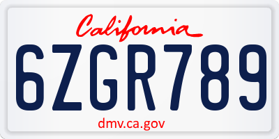 CA license plate 6ZGR789