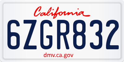 CA license plate 6ZGR832