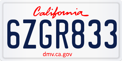 CA license plate 6ZGR833