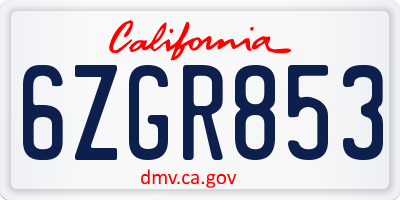 CA license plate 6ZGR853