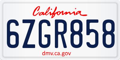 CA license plate 6ZGR858