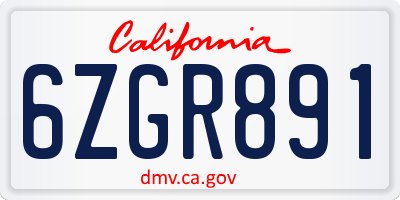 CA license plate 6ZGR891