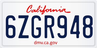 CA license plate 6ZGR948