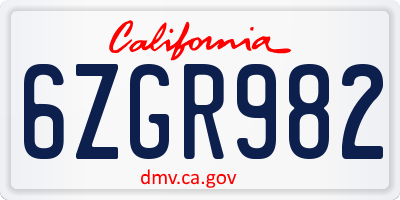 CA license plate 6ZGR982