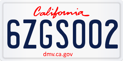 CA license plate 6ZGS002