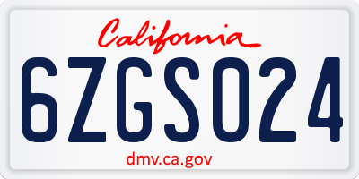 CA license plate 6ZGS024