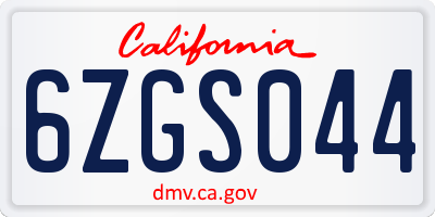 CA license plate 6ZGS044