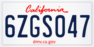 CA license plate 6ZGS047