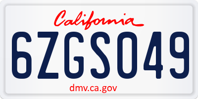 CA license plate 6ZGS049