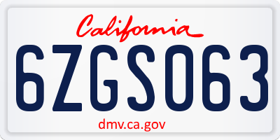 CA license plate 6ZGS063