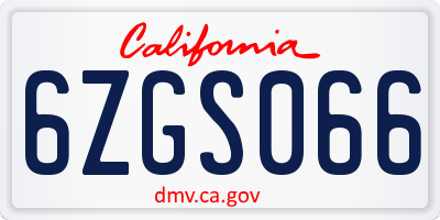 CA license plate 6ZGS066
