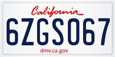 CA license plate 6ZGS067