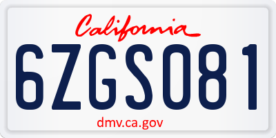 CA license plate 6ZGS081