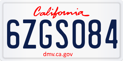CA license plate 6ZGS084