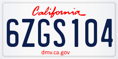 CA license plate 6ZGS104
