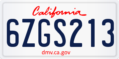 CA license plate 6ZGS213
