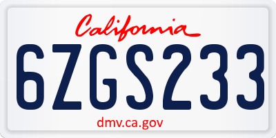 CA license plate 6ZGS233