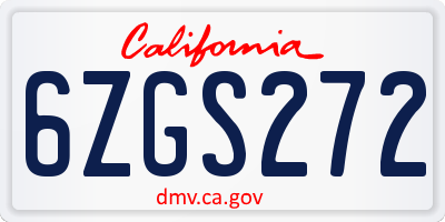 CA license plate 6ZGS272