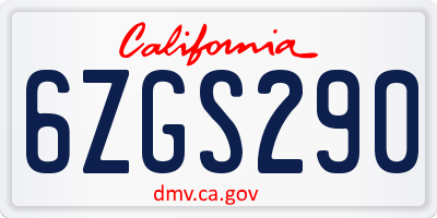 CA license plate 6ZGS290