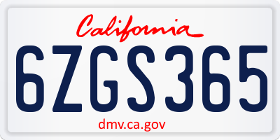 CA license plate 6ZGS365