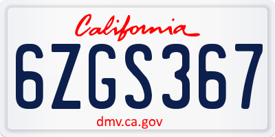 CA license plate 6ZGS367