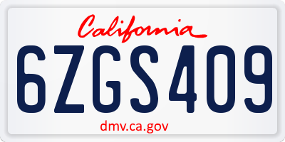 CA license plate 6ZGS409