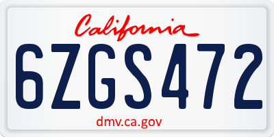 CA license plate 6ZGS472