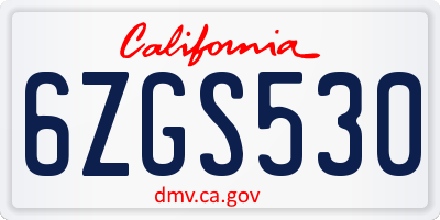 CA license plate 6ZGS530