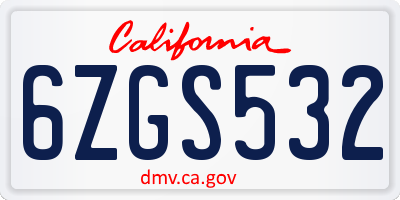 CA license plate 6ZGS532