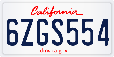 CA license plate 6ZGS554