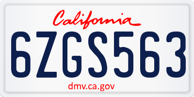 CA license plate 6ZGS563