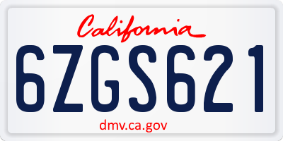 CA license plate 6ZGS621