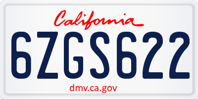 CA license plate 6ZGS622
