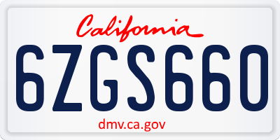CA license plate 6ZGS660