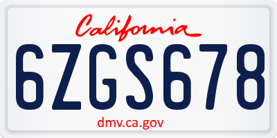 CA license plate 6ZGS678