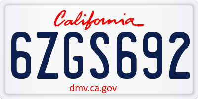 CA license plate 6ZGS692