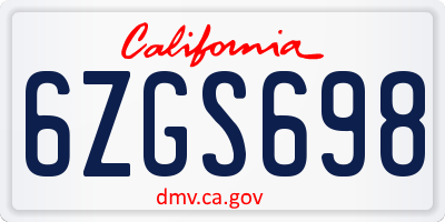 CA license plate 6ZGS698