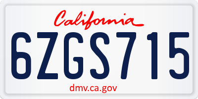 CA license plate 6ZGS715