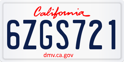 CA license plate 6ZGS721