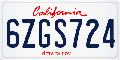 CA license plate 6ZGS724