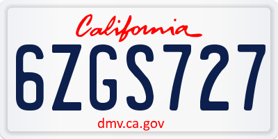 CA license plate 6ZGS727