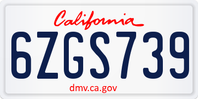CA license plate 6ZGS739