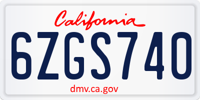 CA license plate 6ZGS740