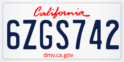 CA license plate 6ZGS742