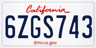 CA license plate 6ZGS743