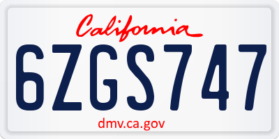 CA license plate 6ZGS747