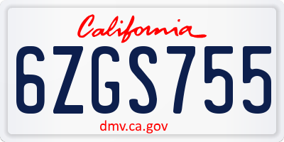 CA license plate 6ZGS755