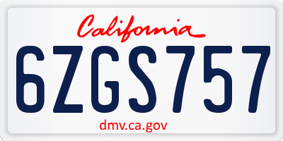 CA license plate 6ZGS757