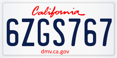 CA license plate 6ZGS767