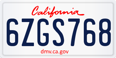 CA license plate 6ZGS768